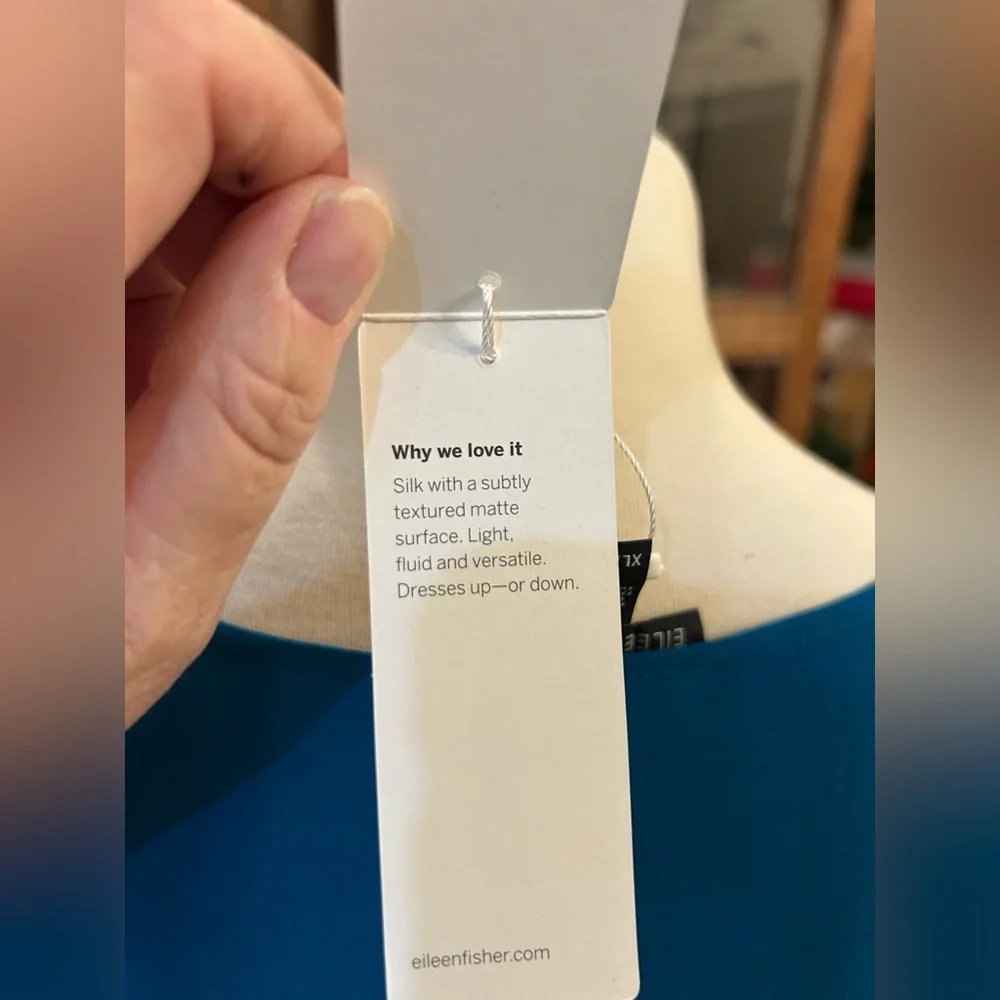 EILEEN FISHER Silk Georgette Crepe V-Neck Dress in Jewel. Size XL NWT - Picture 10 of 14